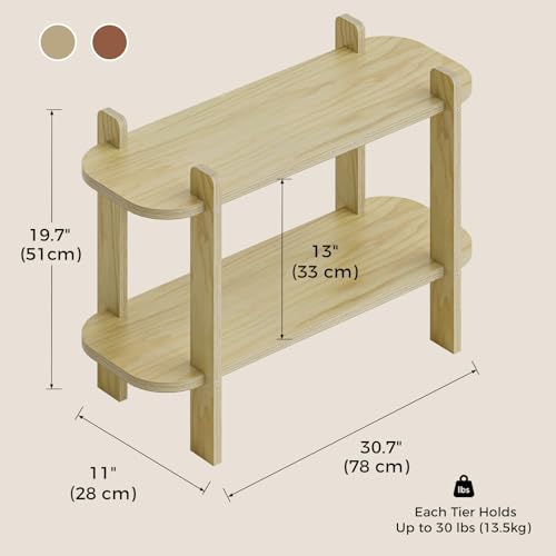 Bookshelf, Wood Shelf Bookcase, Book Shelf 2-Tier, Natural | Modern Open Bookshelf, Freestanding Storage Shelf Organizer, Display Shelf Shelving Unit for Living Room, Bedroom, Office - size: 2-Tier
