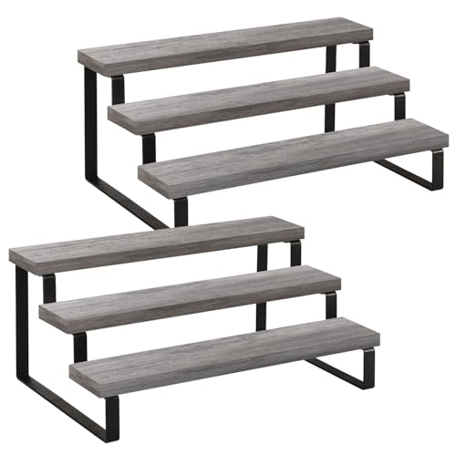 YINMIT Wooden Display Riser Stand, Tiered Perfume and Cologne Organizer Stand, 3 Tier Spice Rack Organizer, Rustic Display Shelf for Candles (3 Tier,2Pack,Grey) - color: 3 Tier,2Pack,Grey