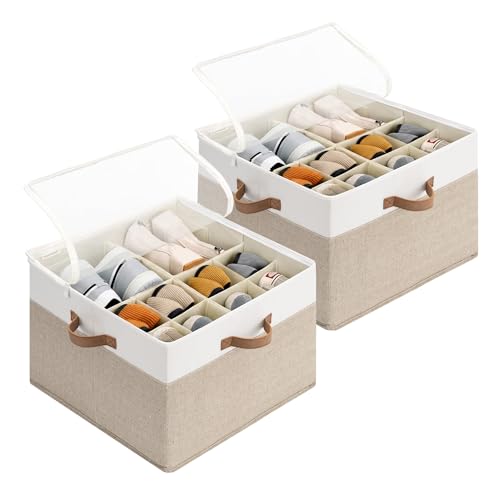 StorageWorks Shoe Organizer for Closet, Brown & White | Foldable, Adjustable Dividers, For Heels & Sneakers, Fits 16-32 Pairs - color: Brown & White, size: Medium-2 Pack