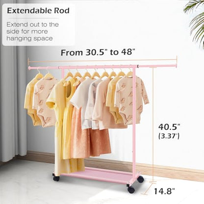 MISSLO Small Garment Racks for Hanging Clothes Rack Mini Kids Clothing Rack Rolling Dress up Storage for Toddler, Baby, Little Girl, Children, Adult(Pink) - color: Pink