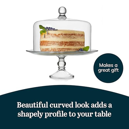 Libbey Selene Glass Cake Stand with Dome Lid, Elegant Curved Footed, Covered Cake Stand, Versatile Serving Dish for Variety of Desserts and More | Curved Pedestal Showcases Pastries, Cupcakes, Pies, Clear Cover Keeps Sweets Fresh for Parties and Tidy Serv