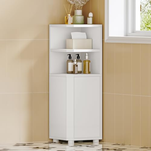 Hzuaneri Corner Cabinet, Small Bathroom Corner Cabinet with Doors | Narrow Storage Cabinets with Adjustable Shelves, Bathroom Organizers and Storage for Small Space, White BC21003X - color: White, style: 9.8"D x 9.8"W x 31.1"H