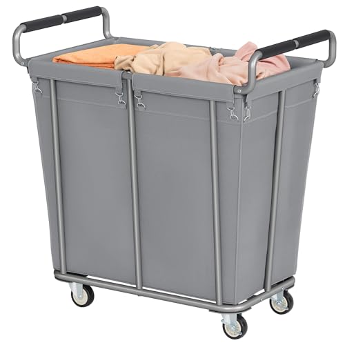 Gewudraw 360L Rolling Laundry Hamper with Wheels, 95 Gallons, Grey | Heavy Duty Extra Large Rolling Laundry Cart with Handle, Steel Frame, Waterproof Liner, Large Clothes Storage Basket - color: Grey, size: 1-Section-360L