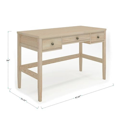 Martha Stewart Rhett Writing Desk with 3 Drawers and Tapered Legs in Light Natural with Antique Bronze Hardware