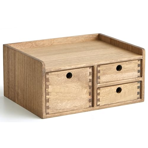 KIRIGEN Desk Organizer with 3 Drawers - Wood Drawer Storage Box with Trays for Tabletop - Workspace Office Toiletries Supplies Tool Caddy - Wooden Storage Cabinet1 Layer Dark Brown（DT1D3C-DBR） - color: Dark Brown, size: 1 layer-3 drawers
