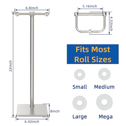 RUACQ Bathroom Toilet Paper Holder Stand, Brushed Nickel | Dual-Post Pivoting Free Standing Toilet Roll Holder with Weighted Base, Anti-drop Design 304 Stainless Steel Tissue Stand - color: Brushed Nickel, size: Free Standing