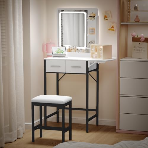 Small Vanity Desk for Mini Space: Compact Makeup Table Set for Tiny Bedroom - Space Saving Vanity for Girls - color: Black