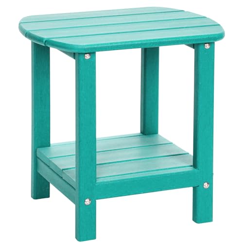 Adirondack Outdoor Side Table, 16.5” HDPE Small Patio Table with Storage Shelf, Weather Resistant End Table for Porch, Pool & Yard (Aruba) - color: Aruba