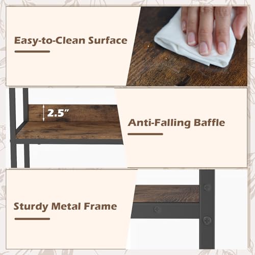 Tangkula 3-Tier Bookshelf, Industrial Small Bookcase with Wooden Shelves and Metal Frame, Rustic Open Display Shelf Storage Organizer for Living Room and Home Office (Rustic Brown, 1 Pack)