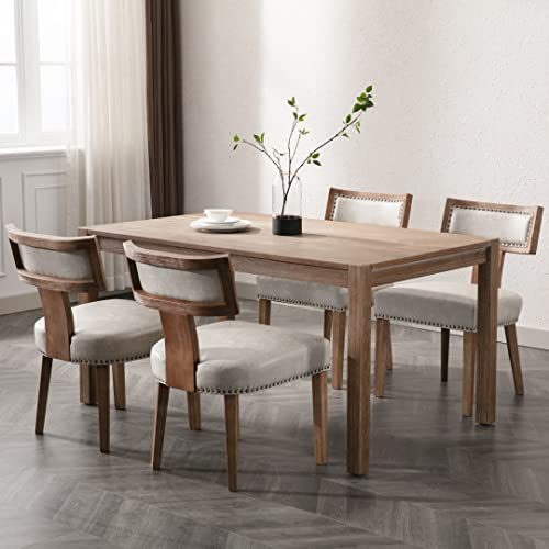 RIVOVA Mid Century Modern Dining Chairs Set of 4, Farmhouse Dining Chairs with Nailhead Trim, Faux Leather Upholstered Dining Room Chairs Kitchen Chairs with Wood Legs, Grey - color: Grey Nailhead