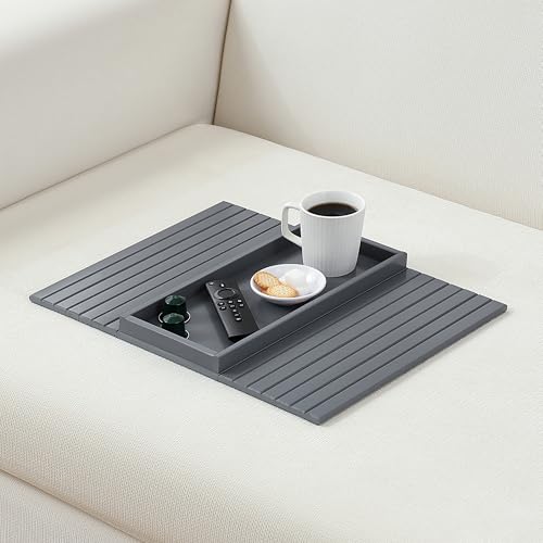 Bamboo Couch Arm Tray Table，Foldable Sofa Armrest Tray Table for Couch，Flexible and Anti-Slip Couch Arm Cup Holder，Portable Sofa Arm Chair Table for Drink,Cups, Eats，Snacks, Phone, Remote (Gray) - color: Gray