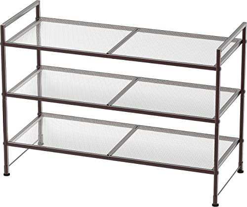 Simple Houseware 3-Tier Stackable Mesh Shoe Rack, Bronze - color: Bronze, style: Mesh Panel