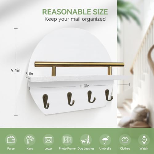 Key Holder Wall Mount Mail Organizer,4 Hook Semicircle Key Rack | Rustic Key Hanger for Entryway, Apartment Essentials, Home Decor Aesthetic