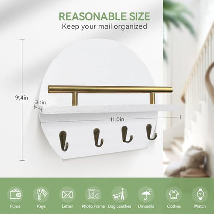 Key Holder Wall Mount Mail Organizer,4 Hook Semicircle Key Rack | Rustic Key Hanger for Entryway, Apartment Essentials, Home Decor Aesthetic