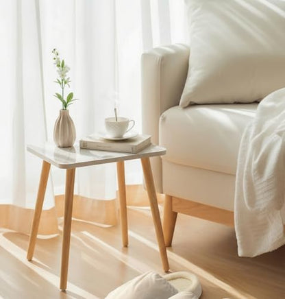 FORAOFUR Small End Table, Side Table Accent Table Living Room Bedroom Balcony Office, Modern Bedside Table Home Decor, Mini Table for Small Spaces, Short Coffee Table, Easy Assembly, Marble White | Marble Solid wood legs for stability, fits sofa/bedside/s