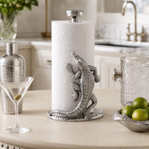 Arthur Court Alligator Paper Towel Holder Aluminum Metal 12.5 inch Stylish Kitchen Decor - size: 12.5 x 7 inches