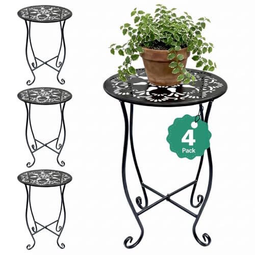 Arbuxzuy 4-Pack 17" Tall Round Metal Outdoor Side Tables,Flower Pot Stand | 17" tall decorative flower pot stands,Rustproof potted holder,120 lbs load capacity, indoor/outdoor use - size: 4pcs