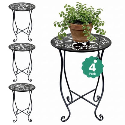 Arbuxzuy 4-Pack 17" Tall Round Metal Outdoor Side Tables,Flower Pot Stand | 17" tall decorative flower pot stands,Rustproof potted holder,120 lbs load capacity, indoor/outdoor use - size: 4pcs