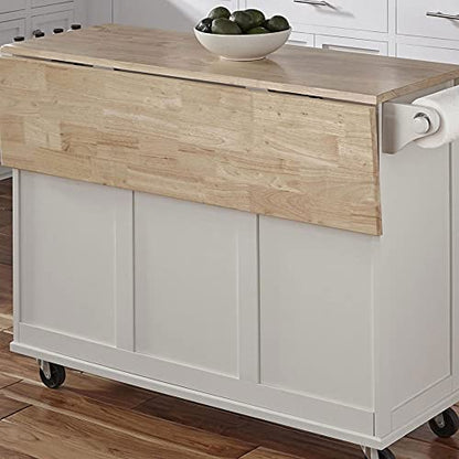 Homestyles Dolly Madison Off-White Mobile Kitchen Island Cart with Wood Drop Leaf Breakfast Bar - color: Soft White