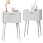 LAATOOREE Nightstand Set of 2, Small Bed Side Table with Fluted Door, End Table with Solid Wood Legs, Mid-Century Bedside Table for Bedroom Small Space - color: White, style: Fluted Style