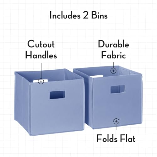 RiverRidge Folding Storage Bins - 2-pack of 10in Tall Periwinkle Blue Cubes | Fabric Bins, Set of 2 Storage Cubes, Cut-out Handles, Playroom Closet Organizer, Collapsible Cubby with Bottom Board Insert - color: 2 Periwinkle Blue 10in H Bins