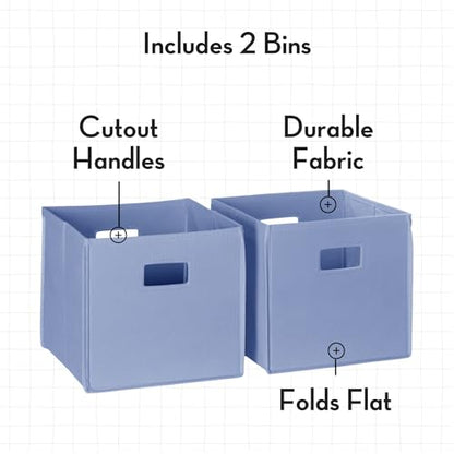 RiverRidge Folding Storage Bins - 2-pack of 10in Tall Periwinkle Blue Cubes | Fabric Bins, Set of 2 Storage Cubes, Cut-out Handles, Playroom Closet Organizer, Collapsible Cubby with Bottom Board Insert - color: 2 Periwinkle Blue 10in H Bins
