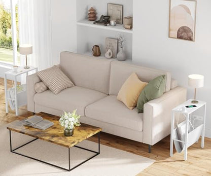 Narrow Side Table with Charging Station, Skinny Nightstand with USB Ports & Outlet, Slim Sofa Side Table with Storage Bag, Small End Table for Small Spaces, Living Room, Bedroom, White - color: White