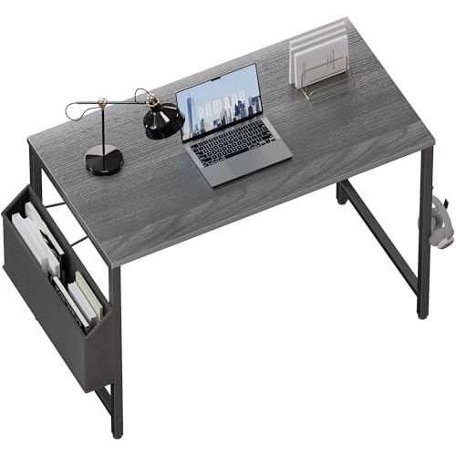 Pamray 32 Inch Computer Desk for Small Spaces with Storage Bag, Home Office Work Desk with Headphone Hook, Small Office Desk Study Writing Table - color: Grey, size: 32 Inch