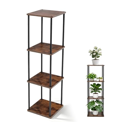 Vigordream Plant Stand Indoor Tier Metal Wood Plant Shelf for Muti Pots | Tall Pedestal Stand Flower Holder Planter Support Rack for Corner Living Room, Balcony, Garden Patio (Retro Brown, 4 Tier) - size: 47.4INCH