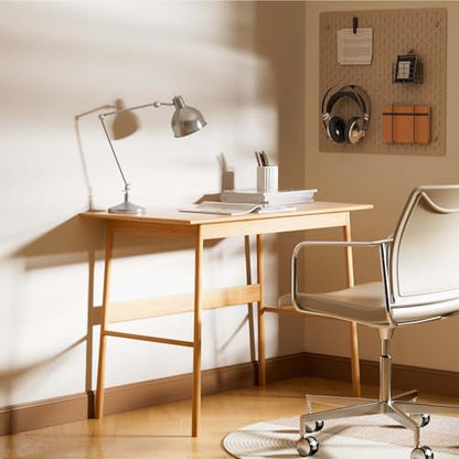 41.33 Inch Modern Home Office Table Desk with Added Crossbars, Nature Bamboo Study Table for Home Office & Bedroom, Simple IKEA Work Desk Office Writing Easy Assembly