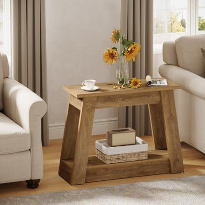 Tribesigns Wood End Table, Small Side Table with 2 Storage Shelves, Rustic Accent Narrow Nightstand for Living Room, Bedroom (2, Light Brown) - color: Light Brown