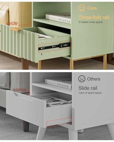Night Stand,Modern Bedside Table with Drawer and Shelf,Green Night Stand with Gold Frame,Small Side Table for Bedroom,Living Room - color: Green
