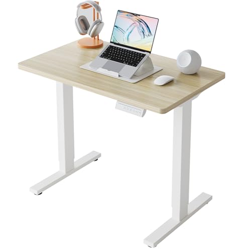 HUANUO 32" Small Electric Standing Desk Adjustable Height, 4 Memory Height Settings, Sit Stand Up Desk for Home Office & Computer Workstation, LightWalnut - color: Natural, size: 32" X 19"