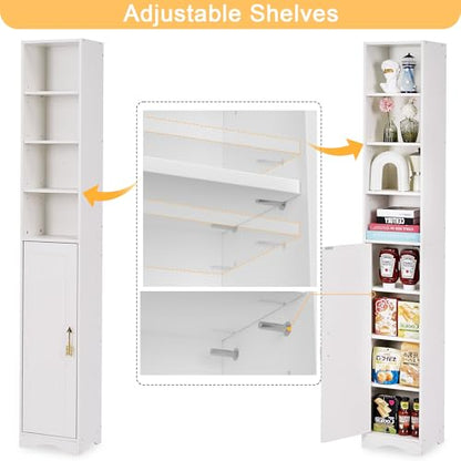 VECELO 71” Freestanding Storage Cabinet with 6 Removable Shelves, Bottom Closed Compartment, Elevated Dust-Resistant Base, Adjustable Organizer for Home-Peal White - color: Peal White