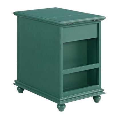 Martin Svensson Home Elegant Chairside End Table with Power — 24″W x 16″D x 25″H, Antique Teal-Green — Transitional Painted Accent Table with Flip-Top USB Charging, Drawer & Cabinet Storage - color: Antique Teal-green