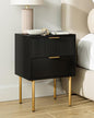 Nightstand,Small Bedside Table with Gold Frame,Black Night Stand,Bedside Furniture,Side Table with 2Drawers for Bedroom,Living Room - color: Black., style: 2Drawers