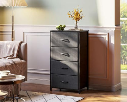 AODK Small Dresser for Bedroom with 4 Storage Drawers, Dark Grey | Dressers Chest of Drawers Fabric Dresser with Sturdy Steel Frame, Dressers for Closet with Wood Top - color: Dark Grey