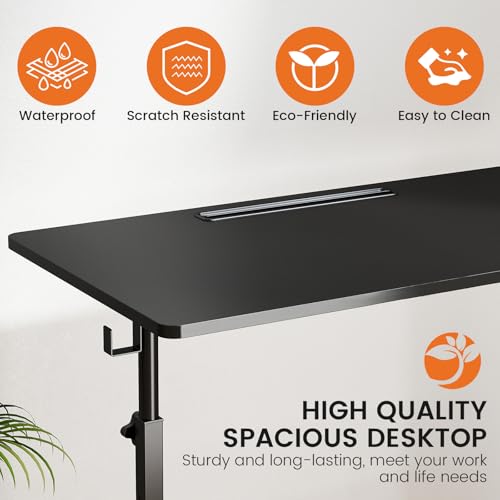 Hadulcet Small Standing Desk Adjustable Height, Mobile Stand Up Desk with Wheels, Portable Walking Pad Table Stand, Rolling Laptop Cart for Standing or Sitting, Black - color: Black