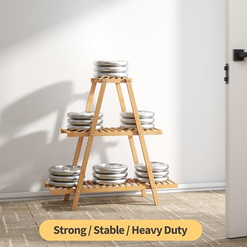 Bamboo Plant Stand - Indoor/Outdoor 3 Tier Plant Ladder, 8 Potted Flower Holder, Natural - color: Natural