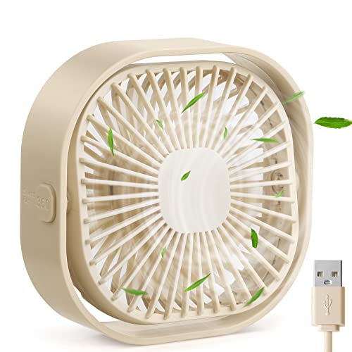 RJVW 4 Inch Small USB Desk Fan, 3-Speed Portable & 360°Rotatable Mini Cooling Fan, USB-Powered Desktop Fan for Home Office Bedroom Dorm Indoor Outdoor Summer Gift - color: Apricot