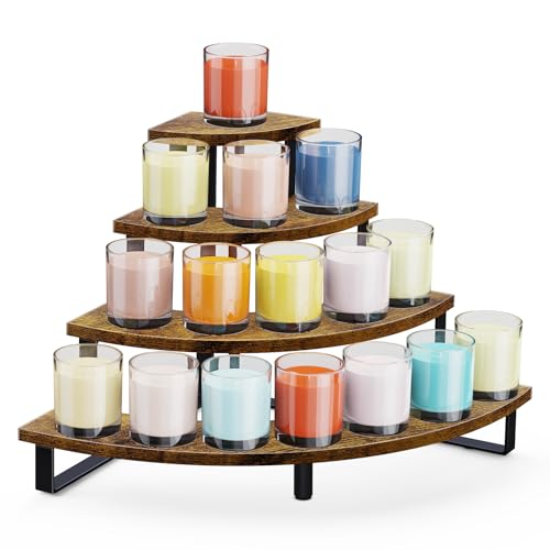 ELITEROO Wooden Display Stand, Tiered Display Riser with Metal Frame for Perfume Cupcakes Collectibles, Tabletop Retail Display Shelves Rack for Vendors Craft Show, Corner Curved - size: Curved Corner