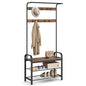 VASAGLE Coat Rack, Hall Tree with Shoe Bench for Entryway, Entryway Bench with Coat Rack, 4-in-1, with 9 Removable Hooks, a Hanging Rod, 13.3 x 33.1 x 72.1 Inches, Rustic Brown and Black UHSR400B01 - color: Rustic Brown + Black, size: 33.1"W