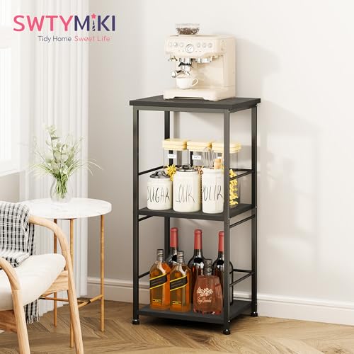 SWTYMIKI Coffee Bar Cabinet for Home - 3-Tier Sturdy Farmhouse Coffee Stand Station Multi-Purpose Buffet Sideboard - Kitchen Bar Table for Living Room, Corner, Small Space, Black - size: 16.54x11.81in, style: Espresso