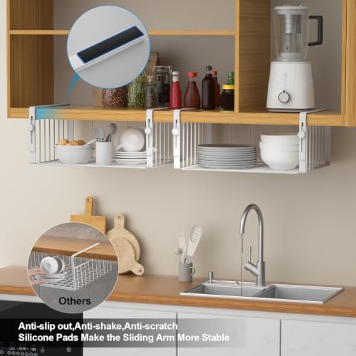 AmonHouseware 2Pack Under Shelf Basket Storage,Adjustable Hanging,White | Under Cabinet Shelf Add-on, Slide-in Baskets,Organizer for Laundry Room Kitchen Pantry Desk Bookshelf Counter Cupboard - color: White