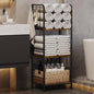 3-Tier Freestanding Cabinet Towel Rack Metal Stand | M-shaped detachable dividers, three-tier versatile storage, premium anti-rust four hooks, 70 lbs heavy duty load capacity - color: Brown