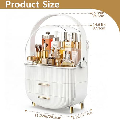 NestOrganix Makeup Organizer With Drawers for Cosmetic White | Clear lid cosmetic display case, fits bathroom & vanity, holds lipstick, mask & skincare - color: White & Gold