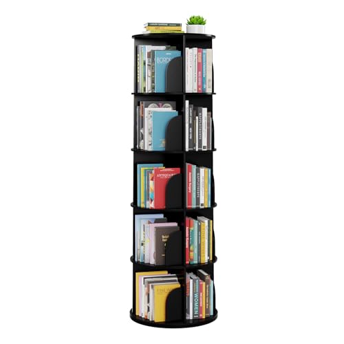 SpaceAid 5 Tier Rotating Bookshelf Tower, Spinning Bookcase Lazy Susan, Revolving 360 Book Shelf Storage Round Carousel, Vertical Rotate Turning Spiral Corner Organizer, Black - color: Black, size: 5 Tier, 62.2" H
