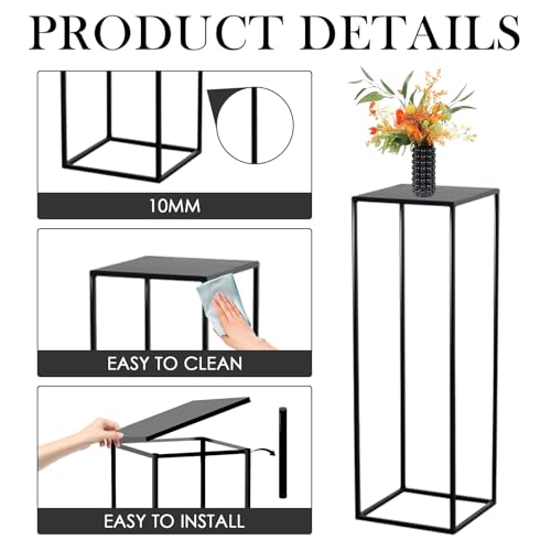 3 Pcs Black Vase for Wedding Centrepieces Metal Flower Stand | Geometric Display Table Column Rack Wedding Flower Stand Tall, 15.7/23.6/31.5in, for Home Birthday Party Decorations