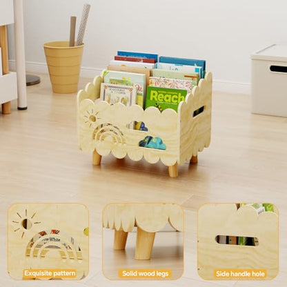 Wood Kids Bookshelf, Montessori Bookshelf, With 2 Adjustable Dividers, Suitable Kids Rooms, Nursery & Classroom, Kids Bookshelf And Toy Storage, Toddler Book Rack, Nursery Book Shelves, Kids Bookcase - color: Wood Color(stationary)