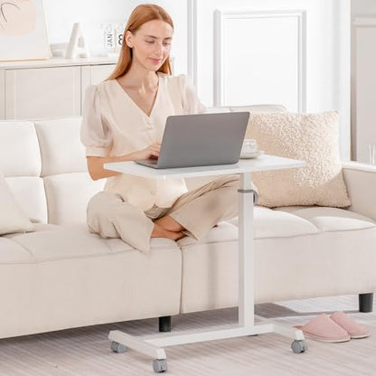 GTPLAYER Small Standing Desk, 24 Inches Mobile Rolling Laptop PC Table with Lockable Casters, Adjustable Height Overbed Bedside Table Computer Workstation for Home Office, White-Fixed - color: White-fixed